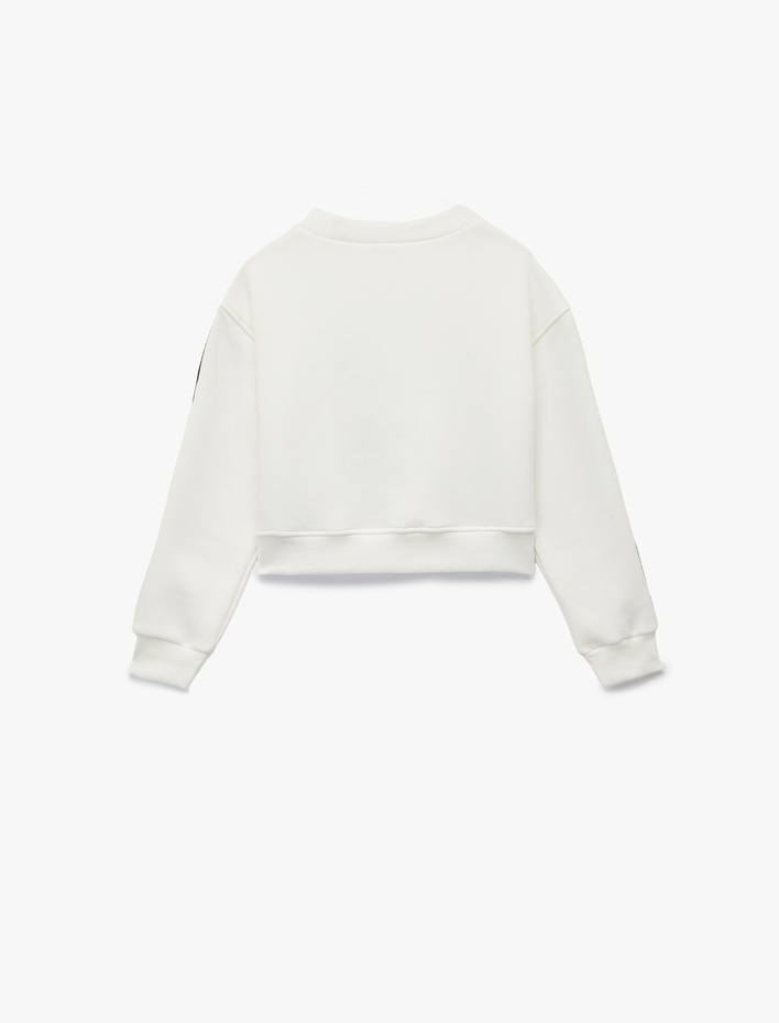 Kız Çocuk Uzun Kollu Bisiklet Yaka Aplike Detaylı Pamuklu Sweatshirt