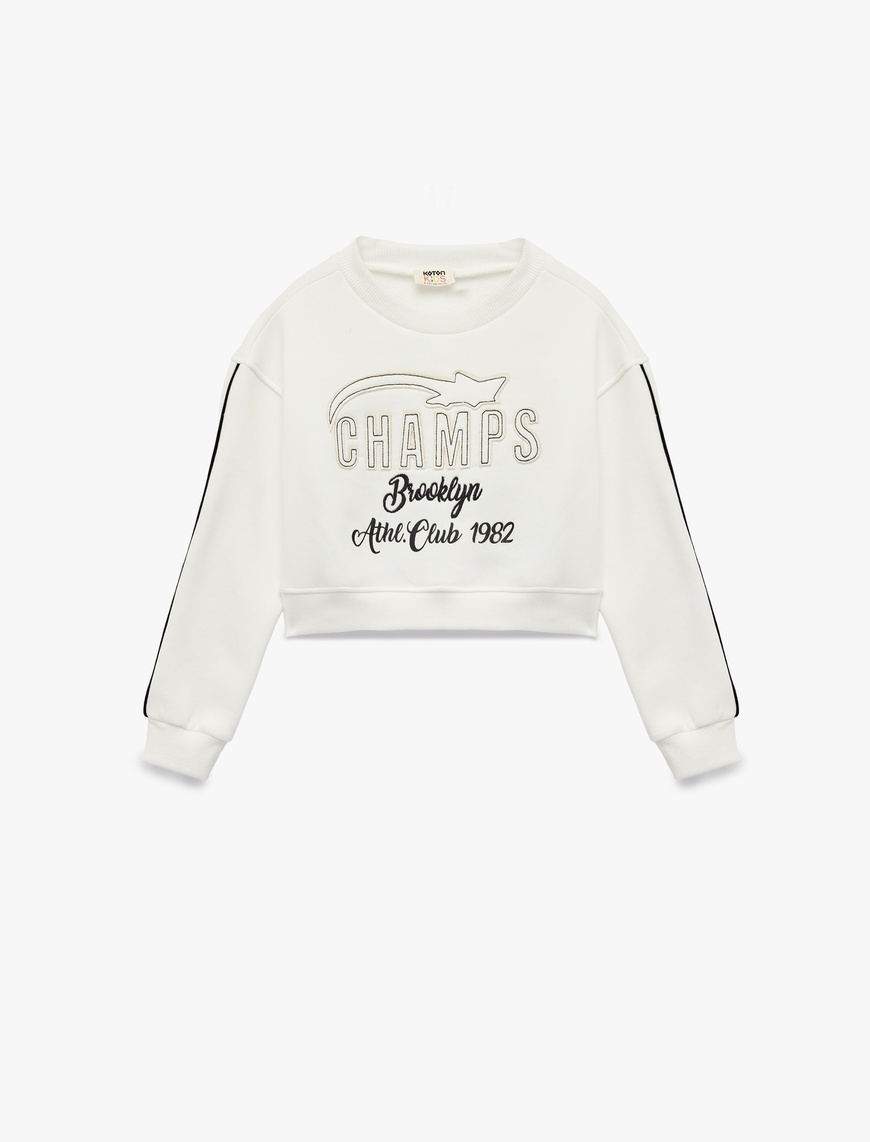 Koton Uzun Kollu Bisiklet Yaka Aplike Detaylı Pamuklu Şardonlu Sweatshirt