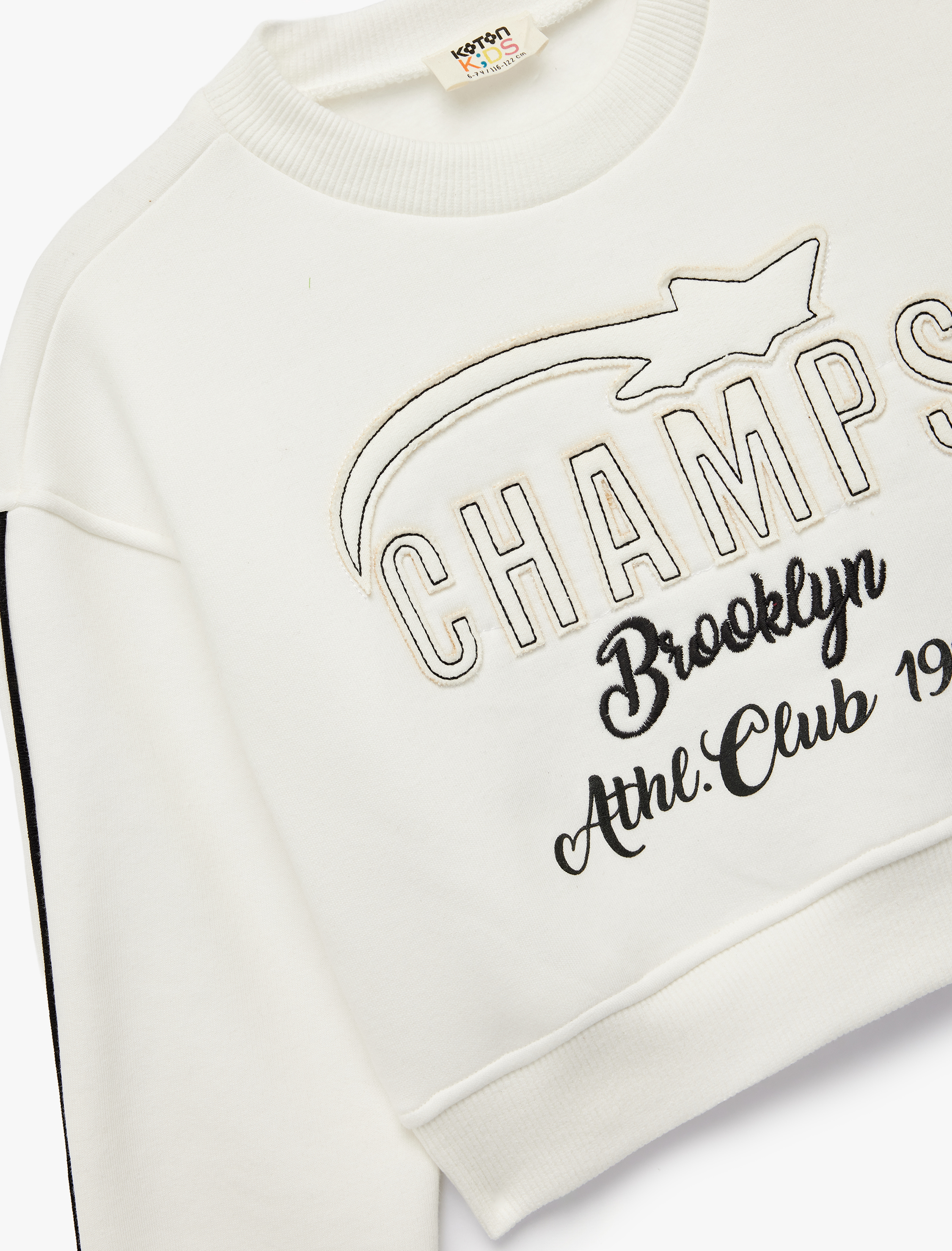  Kız Çocuk Uzun Kollu Bisiklet Yaka Aplike Detaylı Pamuklu Sweatshirt