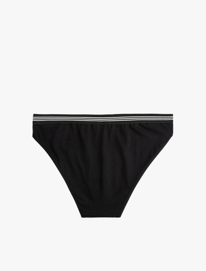  Pamuklu Çizgili Bel Detaylı Yüksek Bel Rahat Kalıp Baskılı Brief Külot