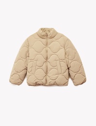 Dik Yaka Fermuarlı Uzun Kollu Cepli Kapitone Mont