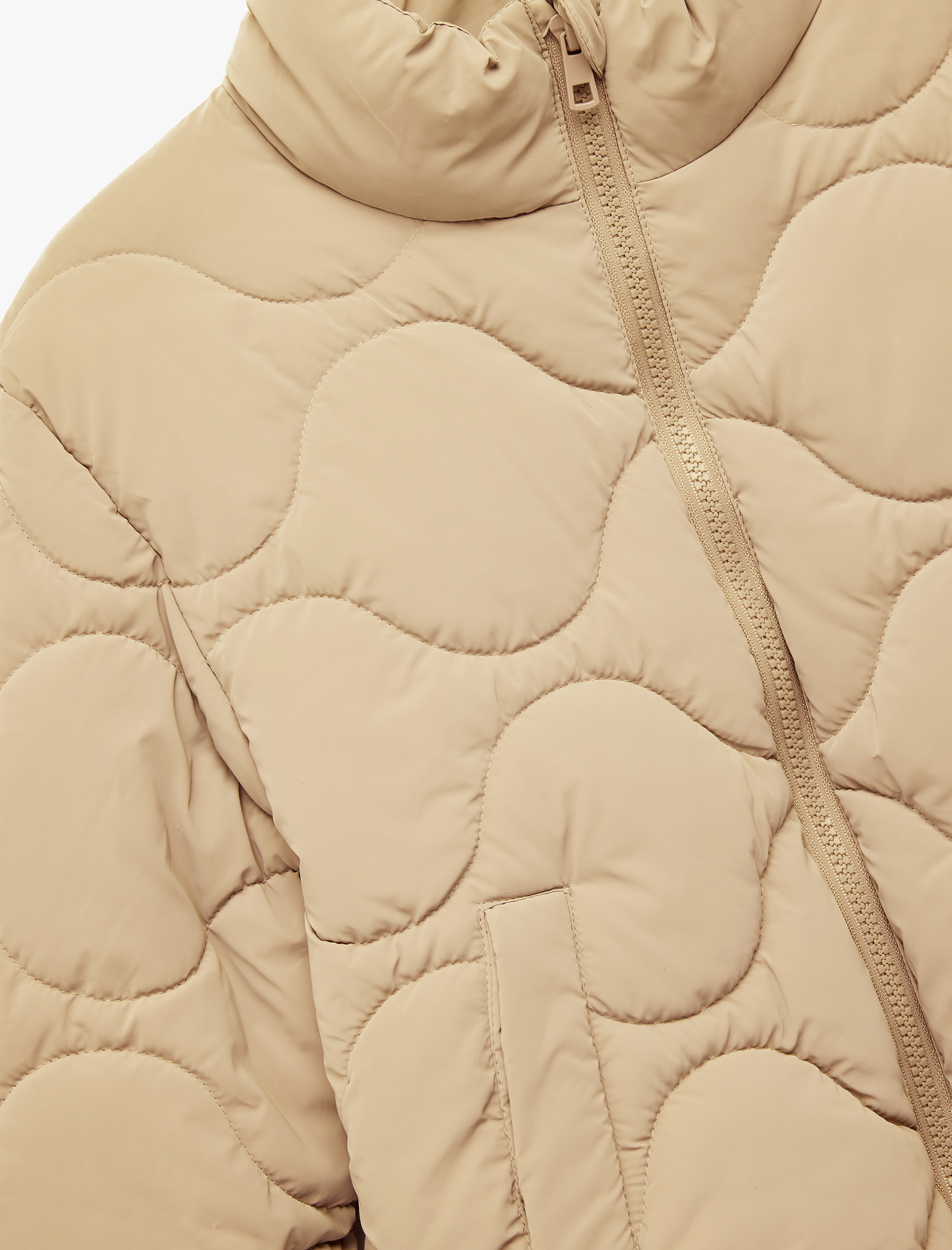  Kız Çocuk Dik Yaka Fermuarlı Uzun Kollu Cepli Kapitone Mont