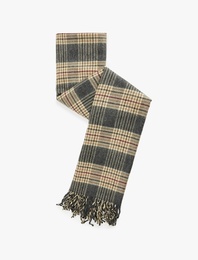 Püsküllü Ekoseli Uzun Atkı