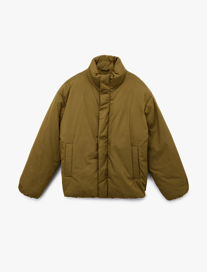  Uzun Kollu Fermuarlı Dik Yaka Kışlık Şişme Mont