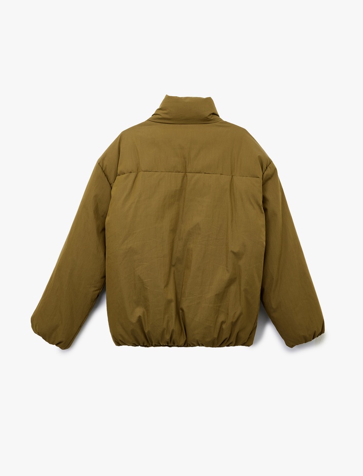  Uzun Kollu Fermuarlı Dik Yaka Kışlık Şişme Mont