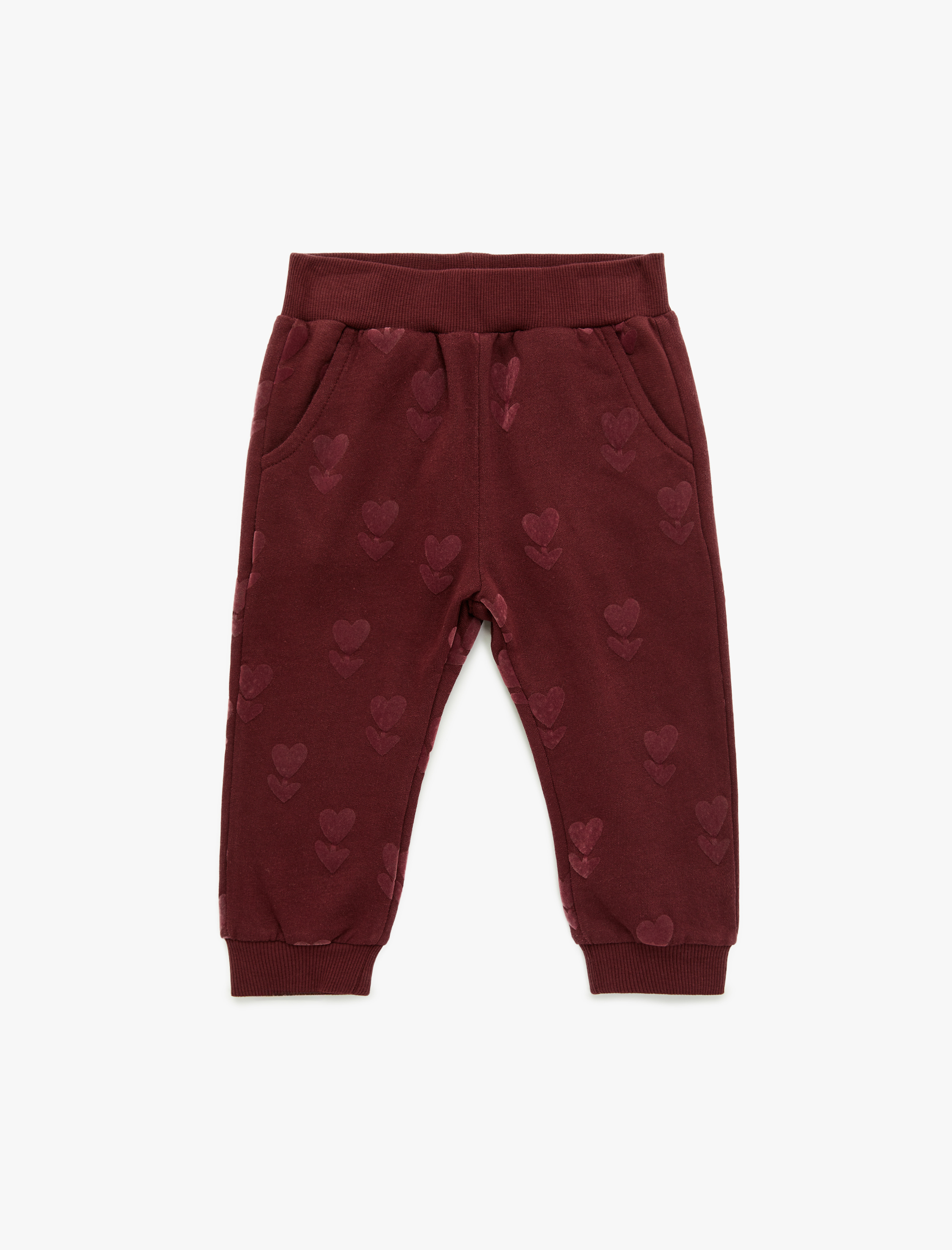  Kız Bebek Kalp Baskılı Beli Lastikli Cepli Pamuklu Eşofman Altı