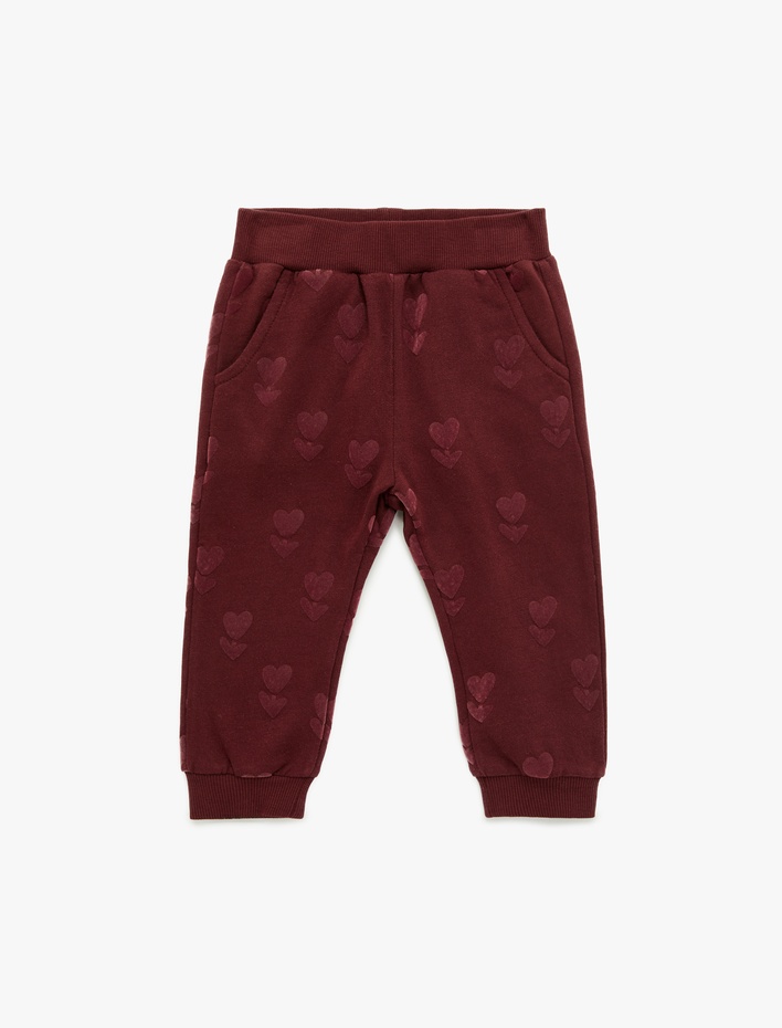 Kız Bebek Kalp Baskılı Beli Lastikli Cepli Pamuklu Eşofman Altı