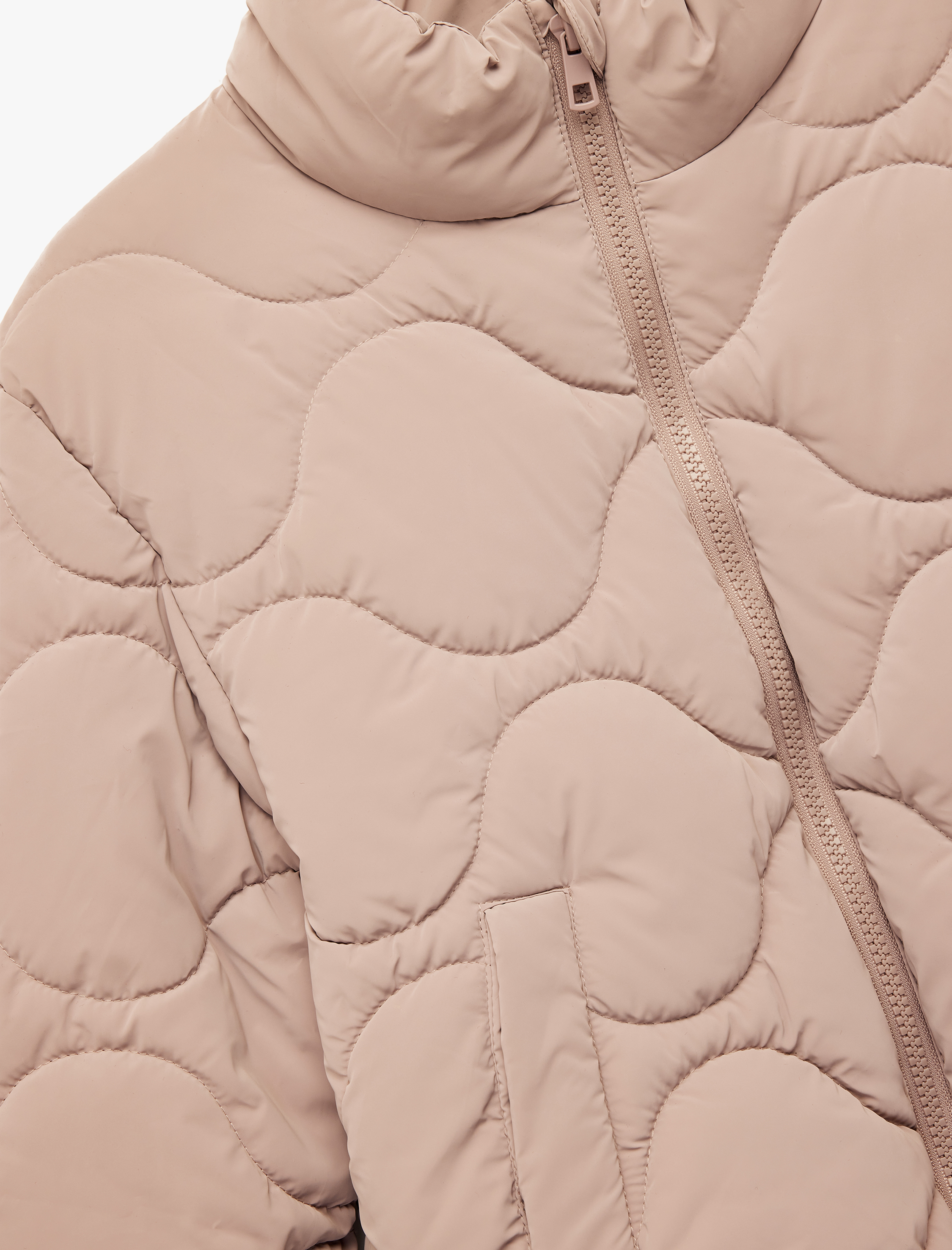  Kız Çocuk Dik Yaka Fermuarlı Uzun Kollu Cepli Kapitone Ceket