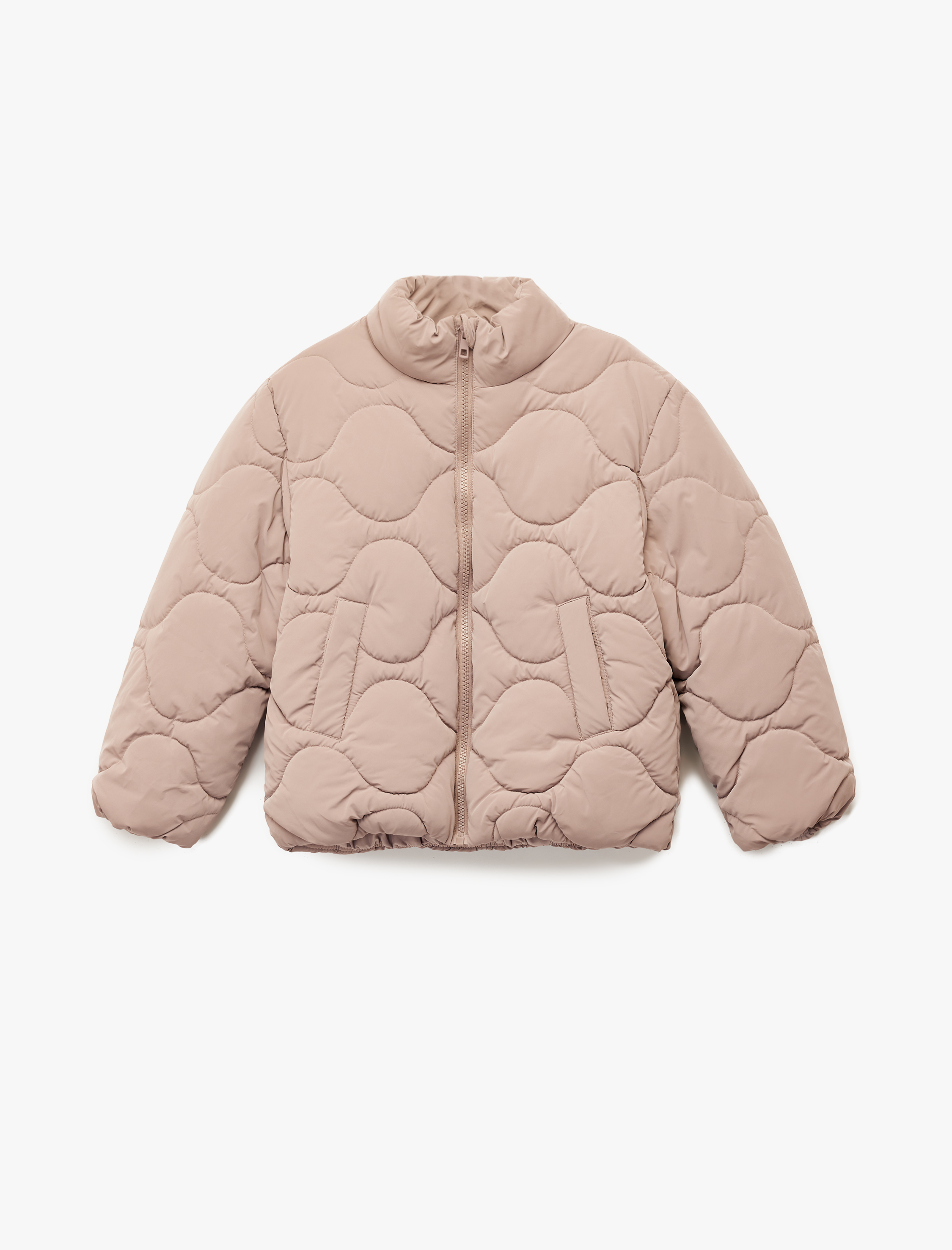  Kız Çocuk Dik Yaka Fermuarlı Uzun Kollu Cepli Kapitone Ceket