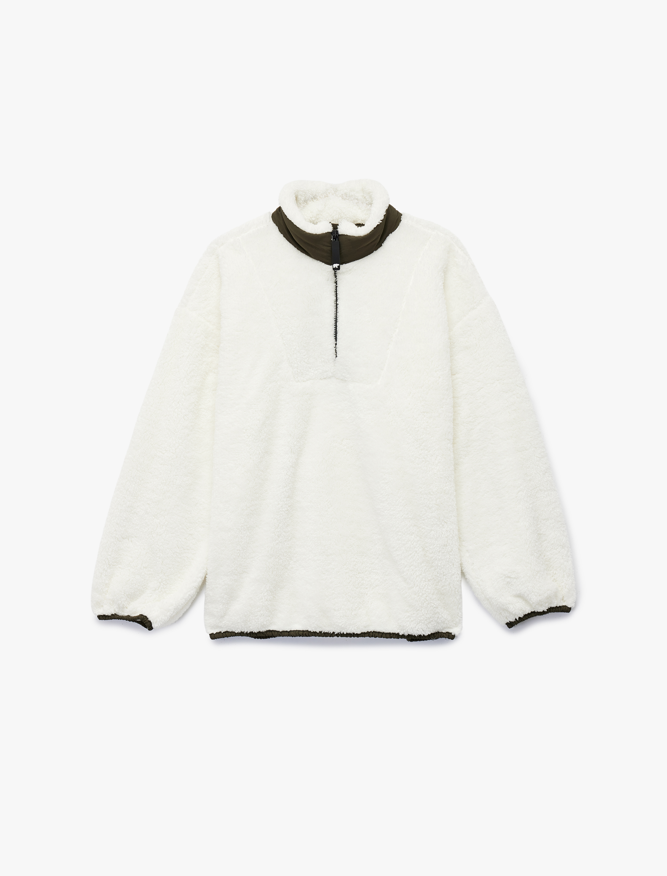  Erkek Çocuk Dik Yaka Uzun Kollu Yarım Fermuarlı Peluş Sweatshirt