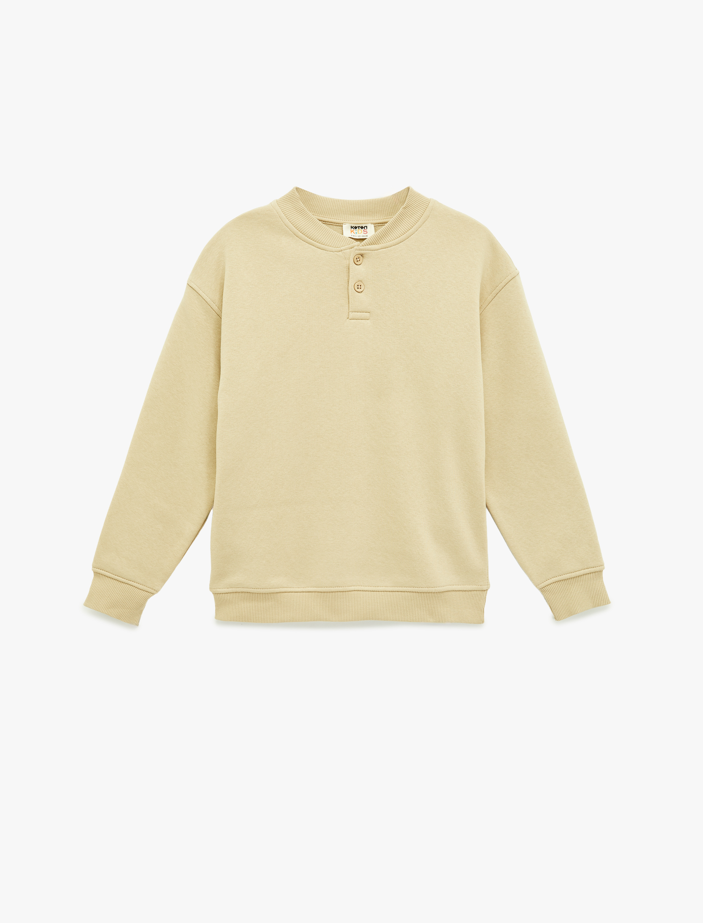  Erkek Çocuk Uzun Kollu Düğme Detaylı Yuvarlak Yaka Oversize Sweatshirt