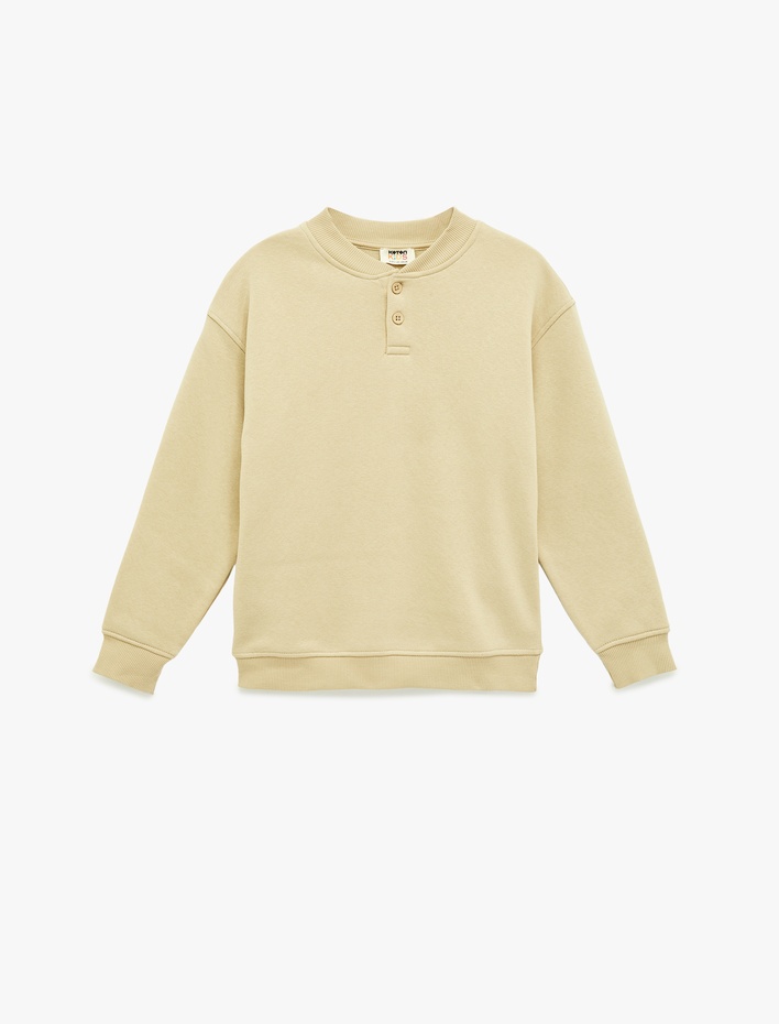 Erkek Çocuk Uzun Kollu Düğme Detaylı Yuvarlak Yaka Oversize Sweatshirt