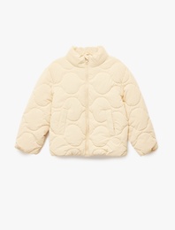 Dik Yaka Fermuarlı Uzun Kollu Cepli Kapitone Ceket