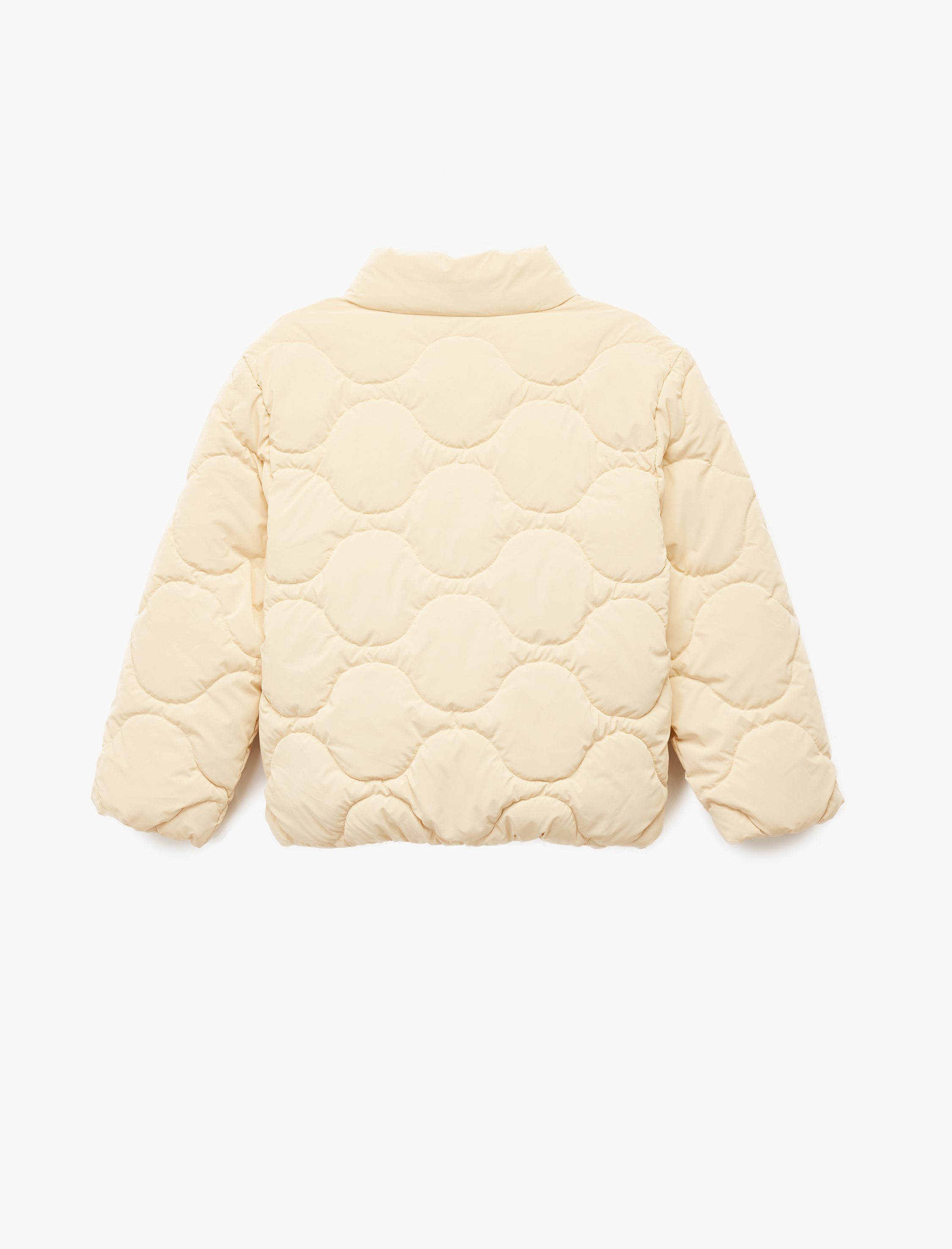  Kız Çocuk Dik Yaka Fermuarlı Uzun Kollu Cepli Kapitone Ceket