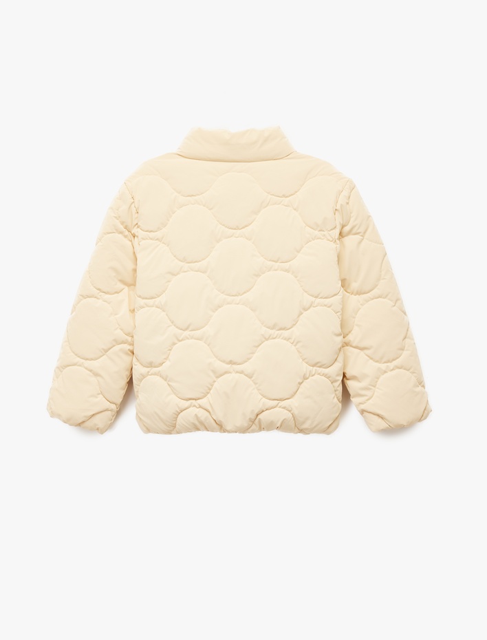 Kız Çocuk Dik Yaka Fermuarlı Uzun Kollu Cepli Kapitone Ceket