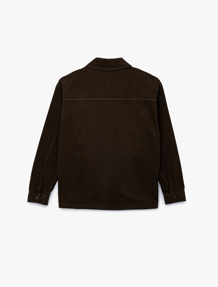  Pamuklu Cepli Bel Detaylı Gömlek Yaka Düğmeli Yıkamalı Oversize Jean Ceket