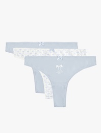 Pamuklu Rahat Kalıp Baskılı Kurdele Detaylı 3'lü Brazilian Külot Seti