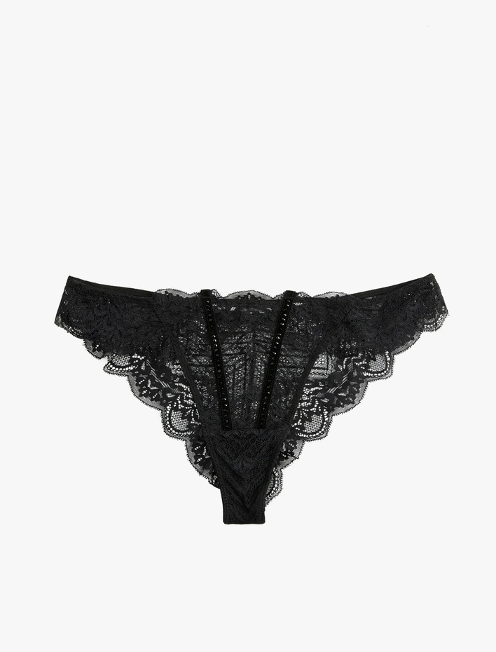 Taş Detaylı Dantelli Brazilian Külot
