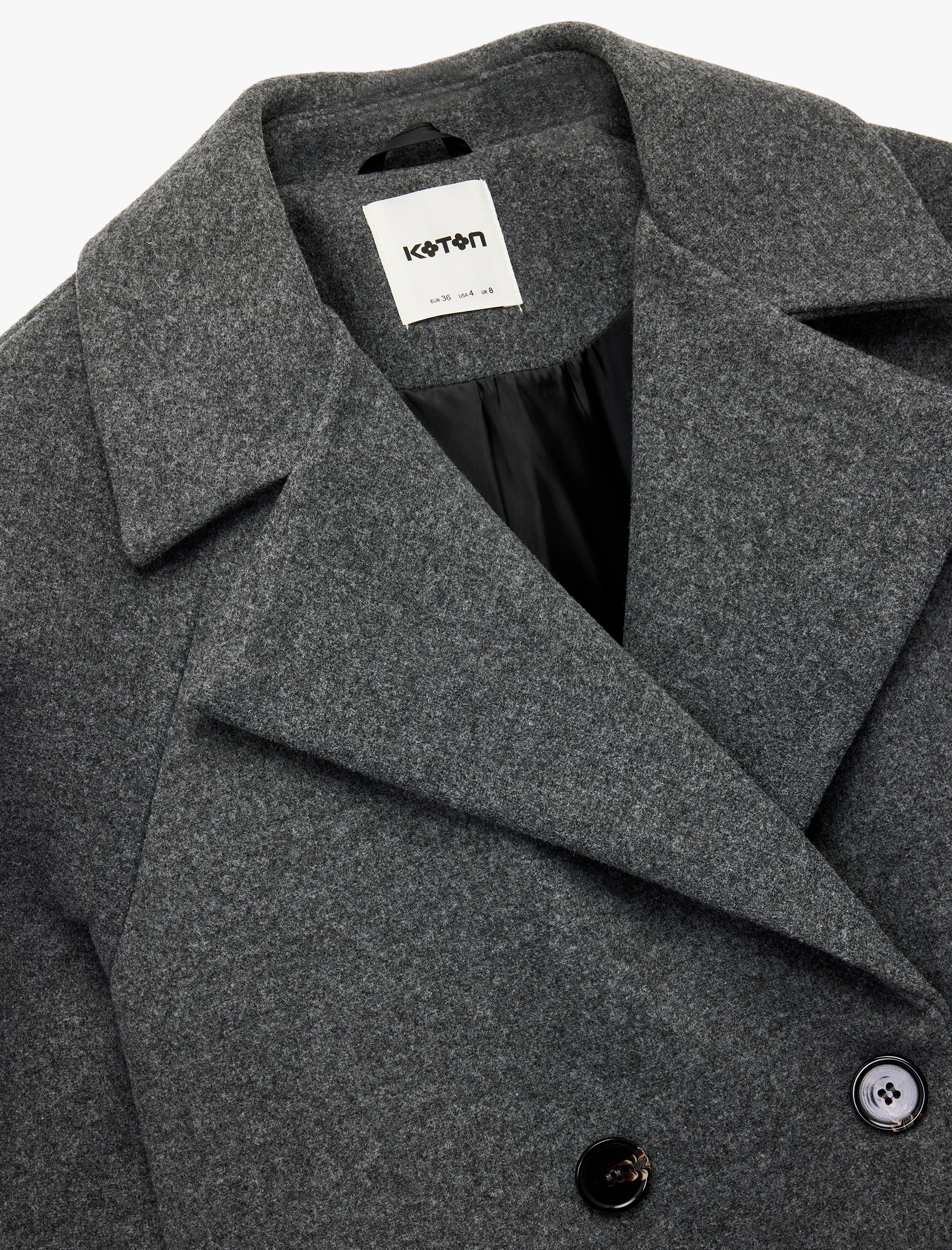   Uzun Kollu Cepli Düğmeli Kruvaze Kemerli Uzun Kaşe Kaban