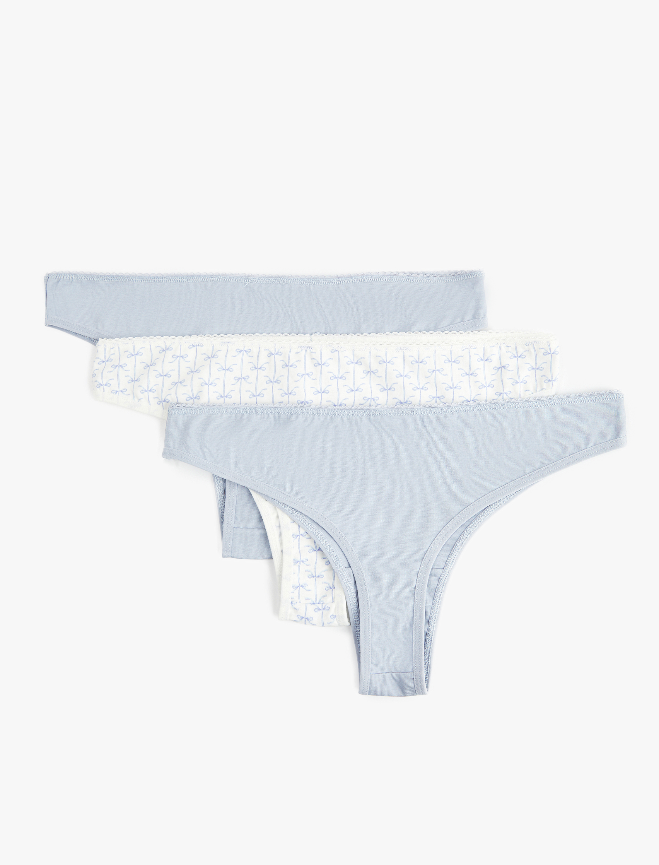   Pamuklu Rahat Kalıp Baskılı Kurdele Detaylı 3'lü Brazilian Külot Seti