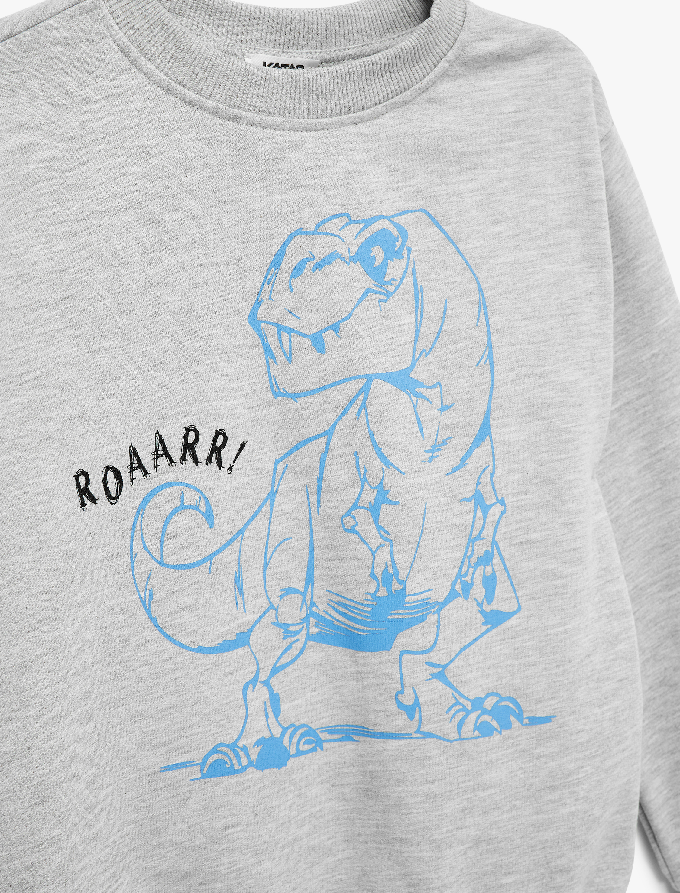  Erkek Çocuk Uzun Kollu Bisiklet Yaka Dinozor Baskılı Sweatshirt
