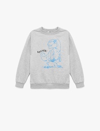 Uzun Kollu Bisiklet Yaka Dinozor Baskılı Sweatshirt