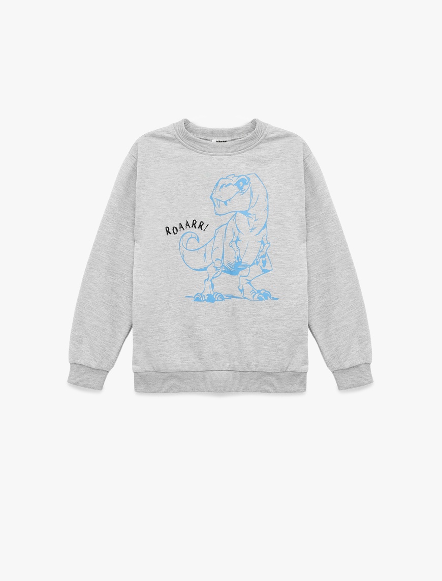  Erkek Çocuk Uzun Kollu Bisiklet Yaka Dinozor Baskılı Sweatshirt