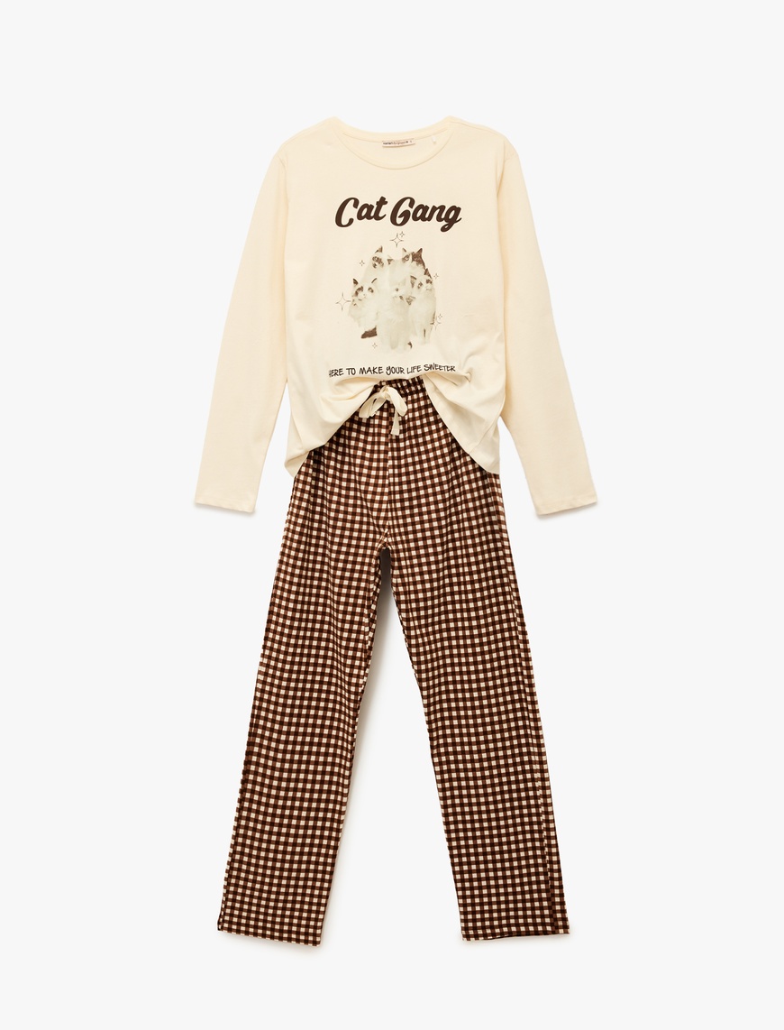   Pamuklu Baskılı Uzun Kollu Pijama Takımı