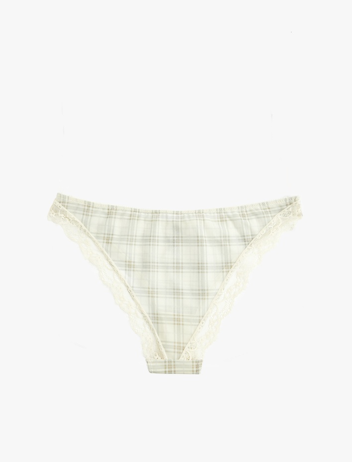  Dantel Detaylı Ekose Desenli Brazilian Külot