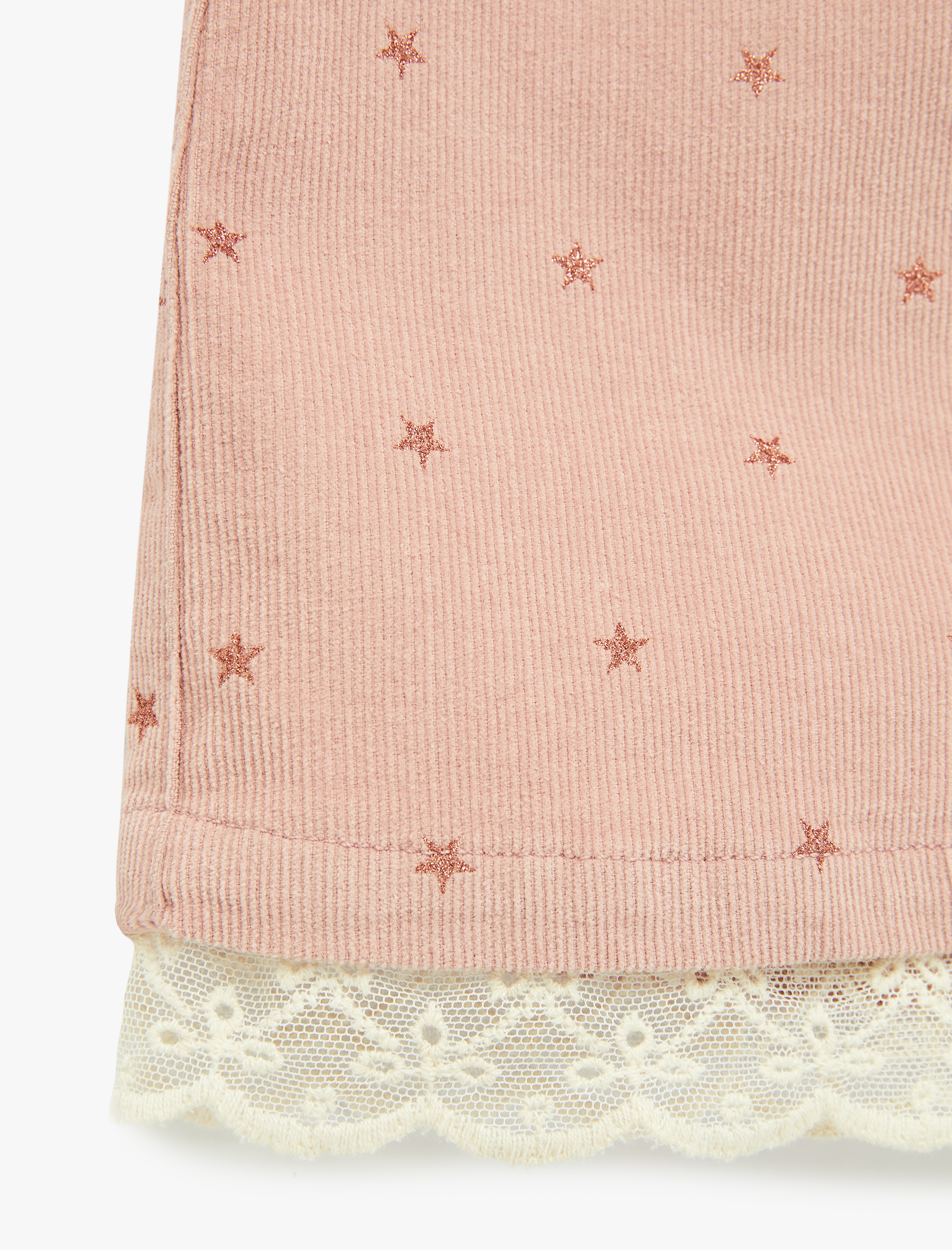  Kız Çocuk Dantel Detaylı Yıldız İşlemeli A Kesim Pamuklu Mini Etek