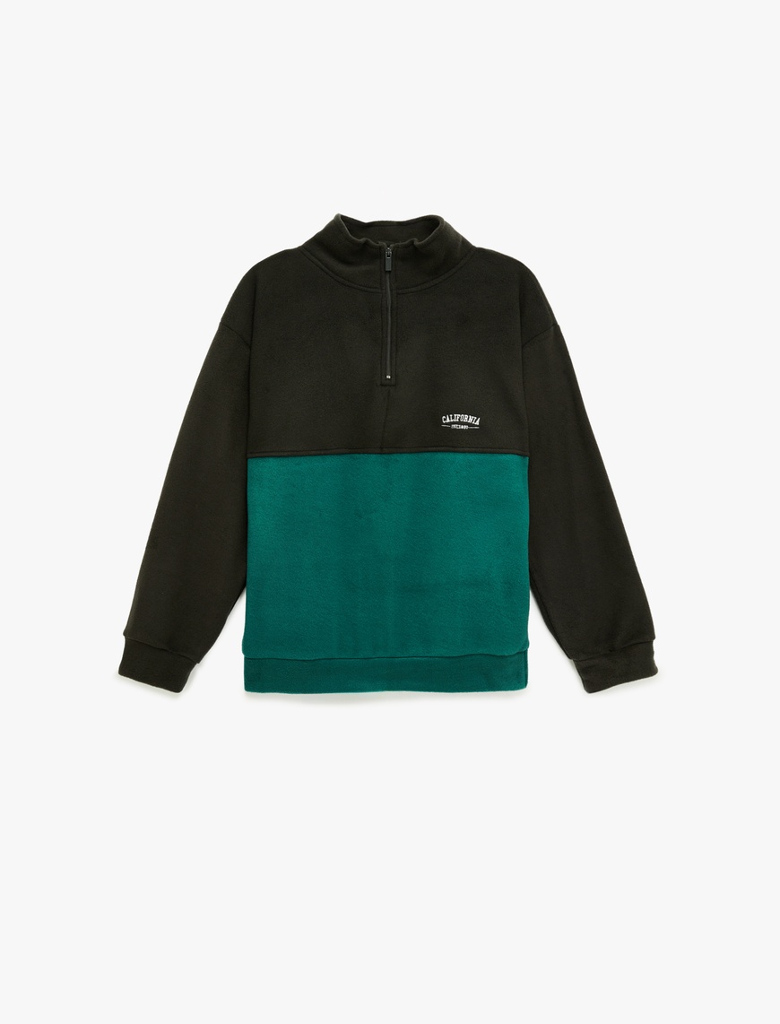 Koton Dik Yaka Uzun Kollu Renk Bloklu Polar Sweatshirt