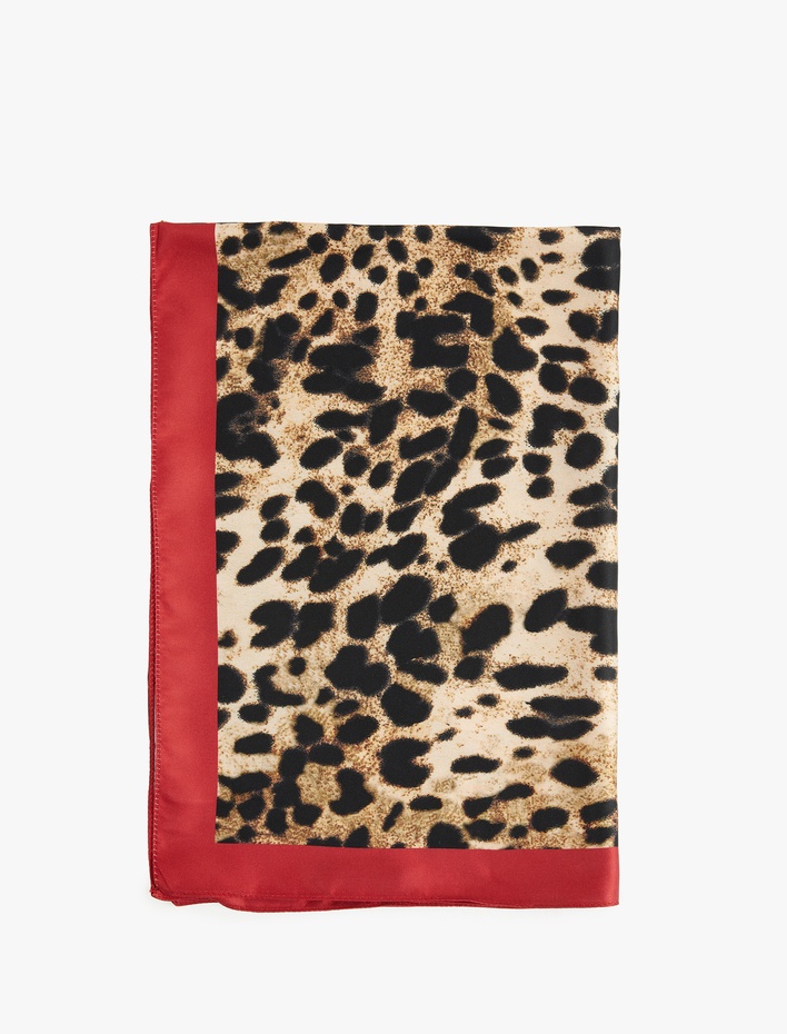 Kadın Leopar Desenli Saten Kare Şal