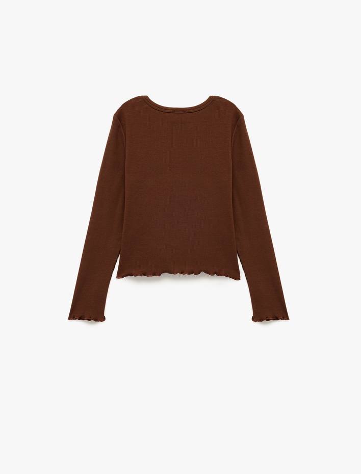 Kız Çocuk Ribanalı Uzun Kollu Bisiklet Yaka Pamuklu Tişört