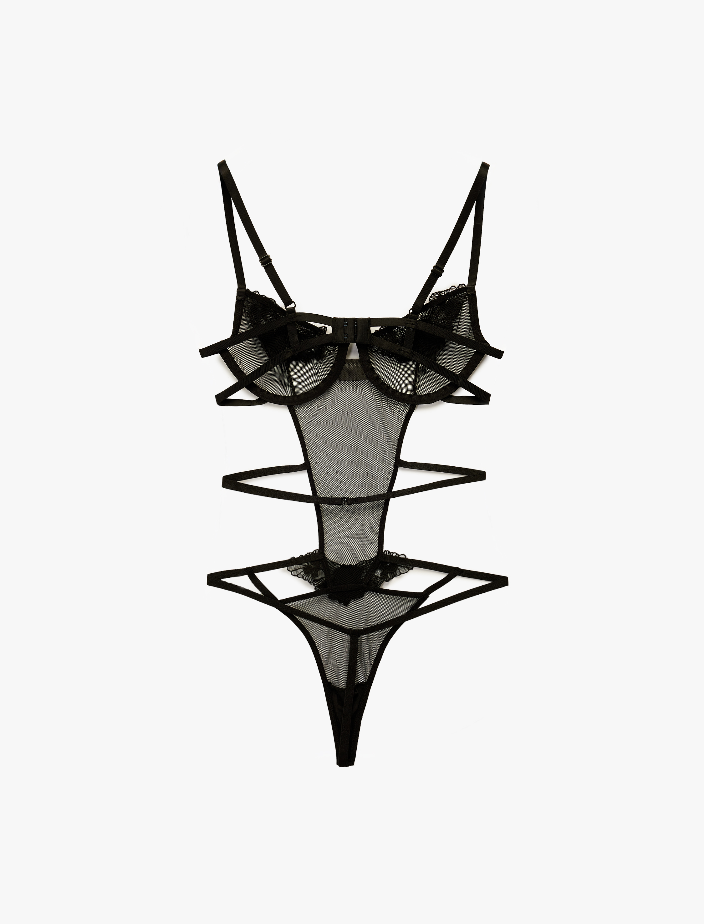 Rahat Kalıp V Yaka Askılı Çiçek Detaylı Dantelli Bodysuit