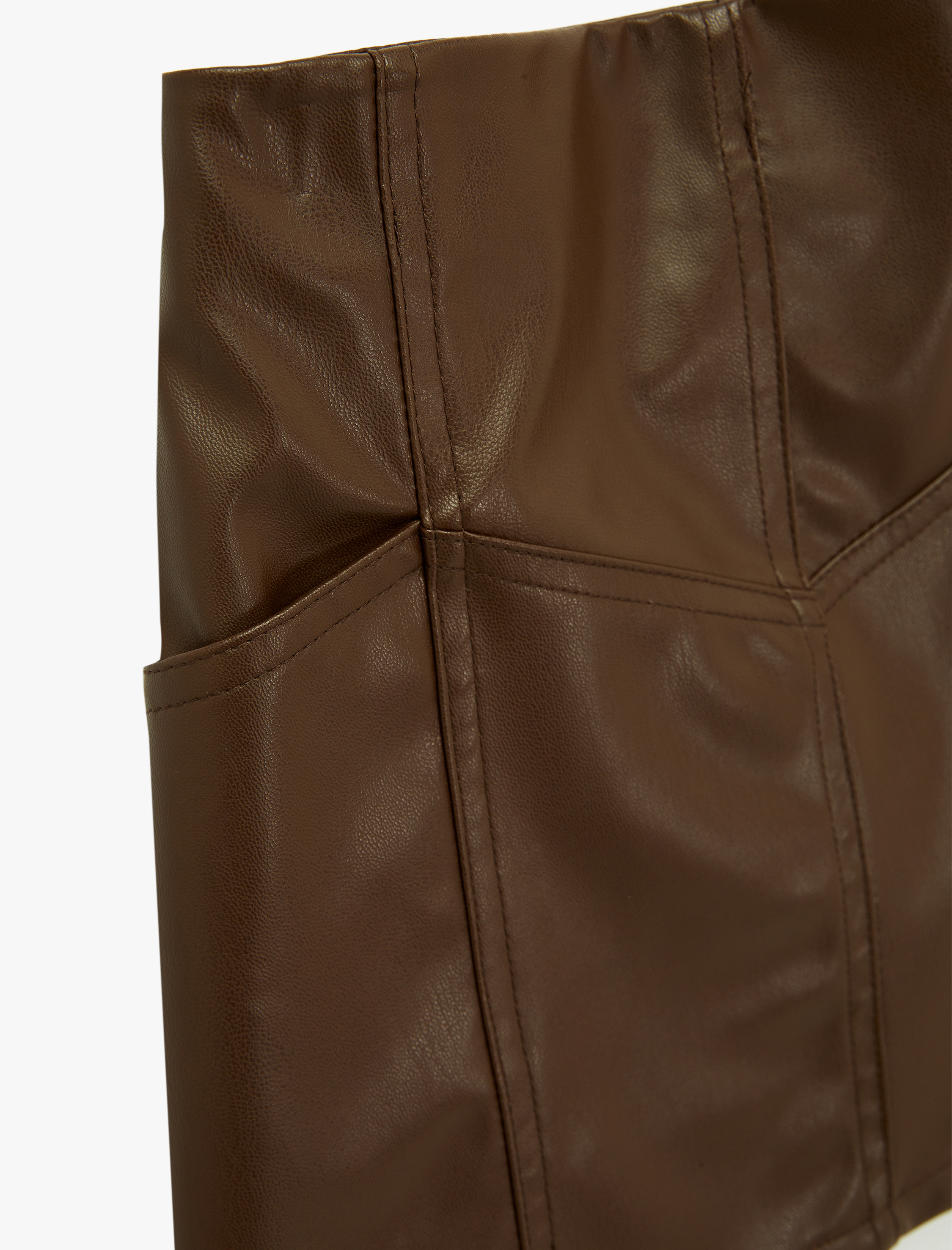 Kız Çocuk Beli Lastikli Diz Üstü Deri Görünümlü Etek