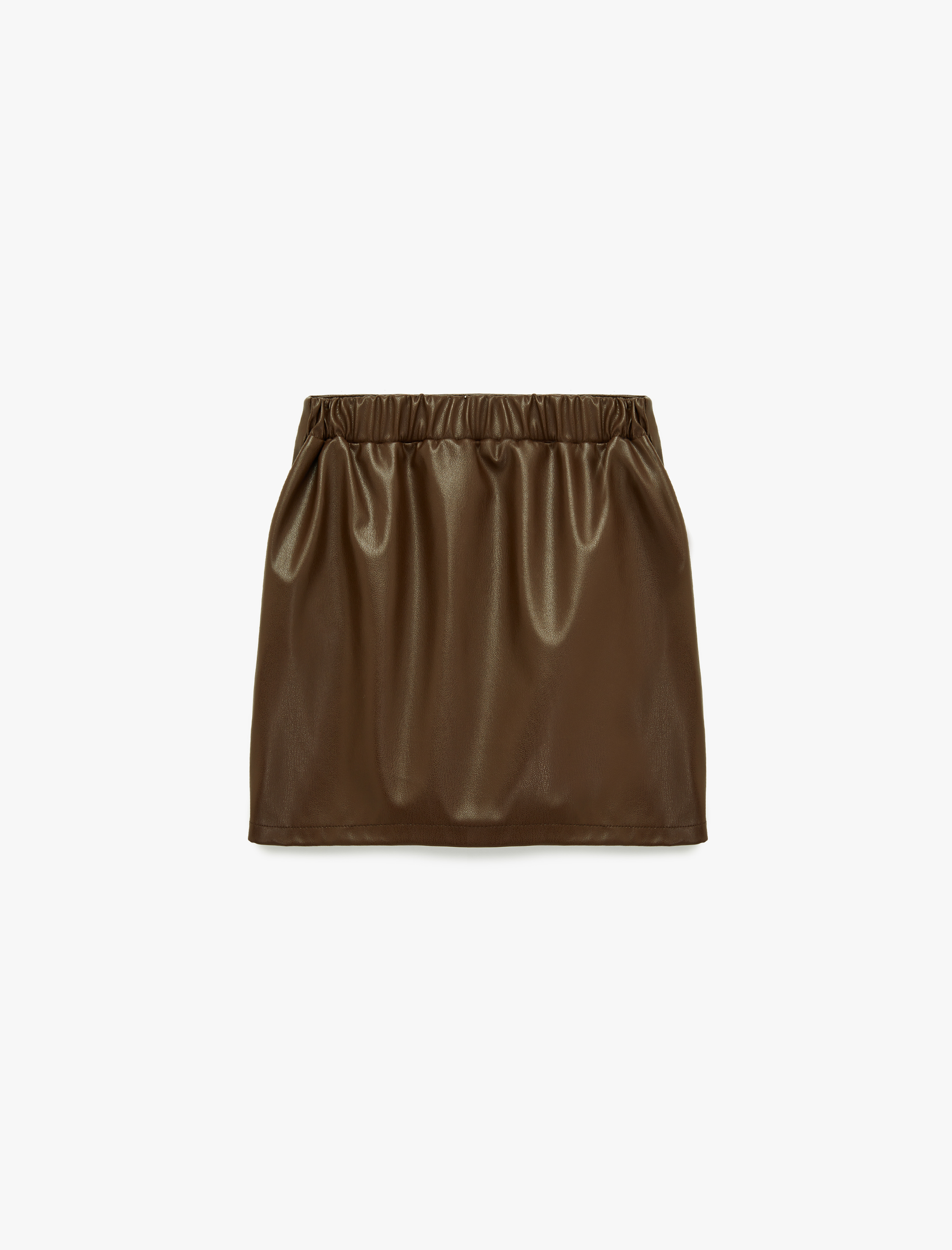 Kız Çocuk Beli Lastikli Diz Üstü Deri Görünümlü Etek