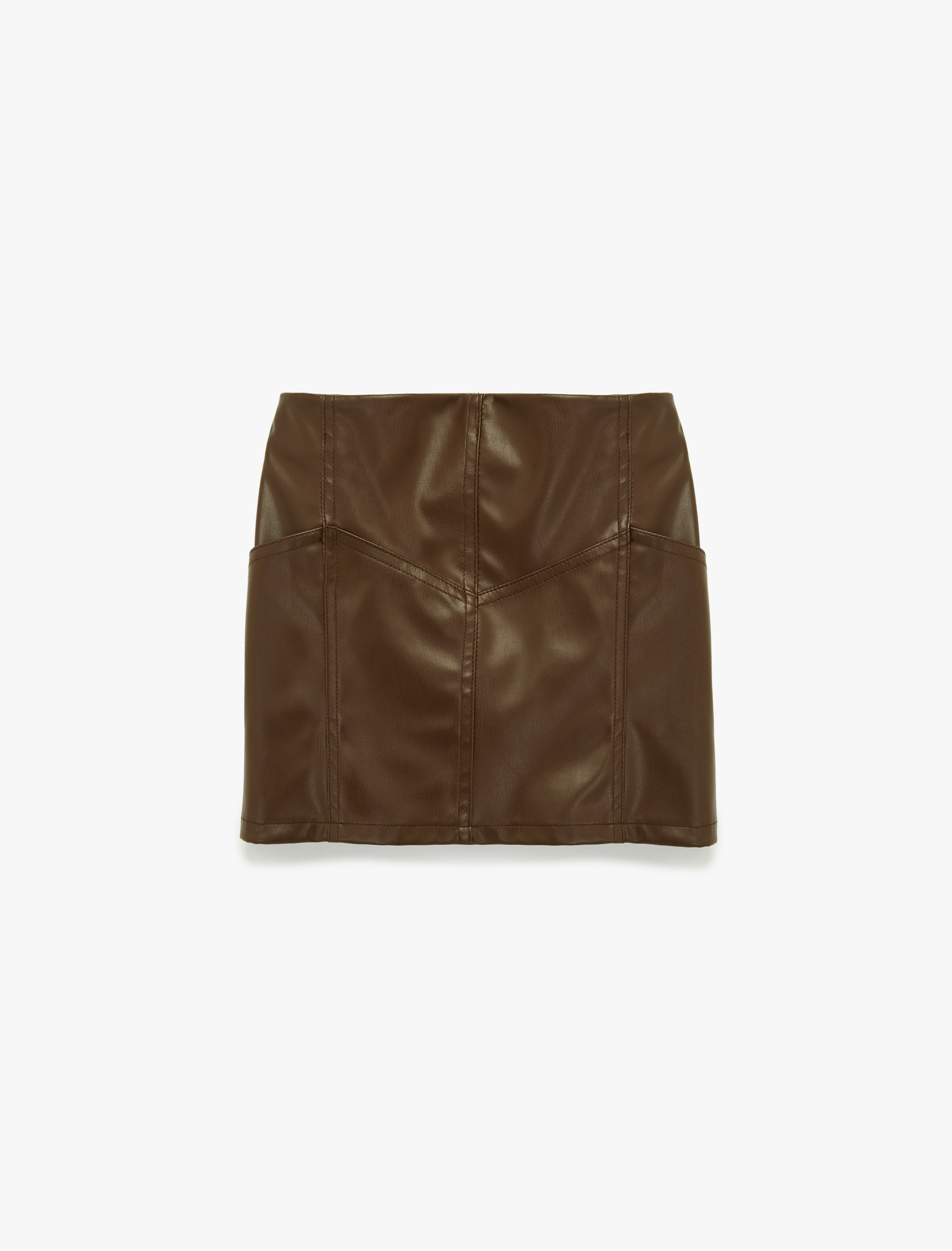 Kız Çocuk Beli Lastikli Diz Üstü Deri Görünümlü Etek