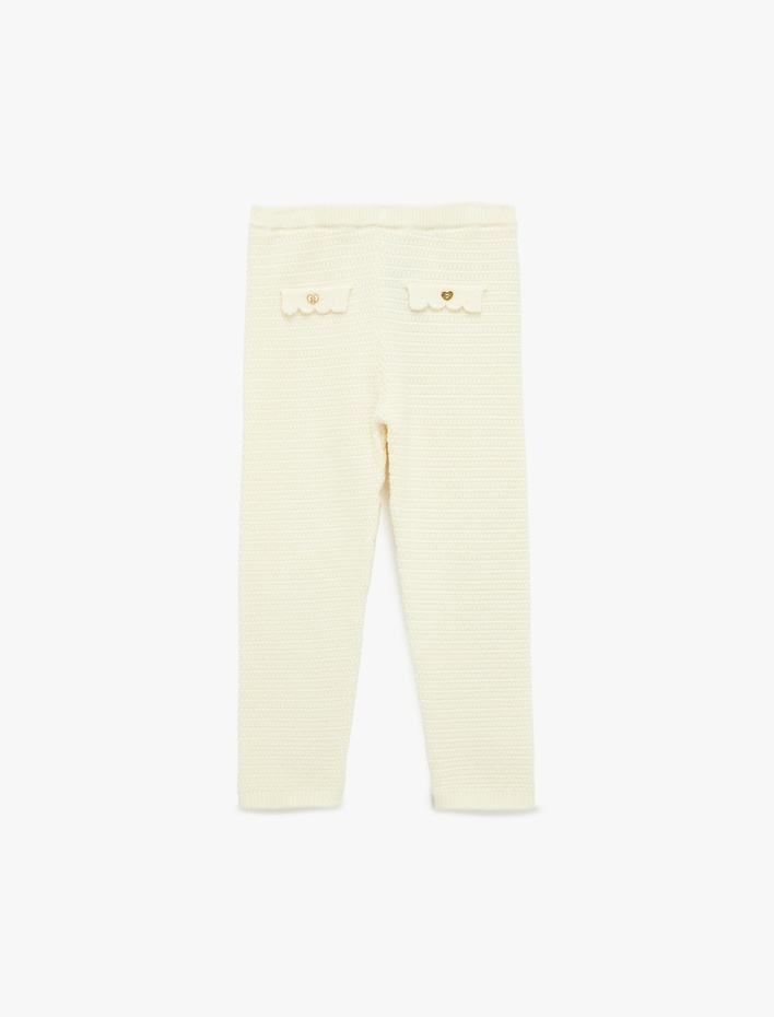 Kız Bebek Viskon Karışımlı Düğme Detaylı Triko Pantolon