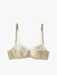 Rahat Kalıp Desteksiz Balenli Dantel Detaylı Kareli Sütyen