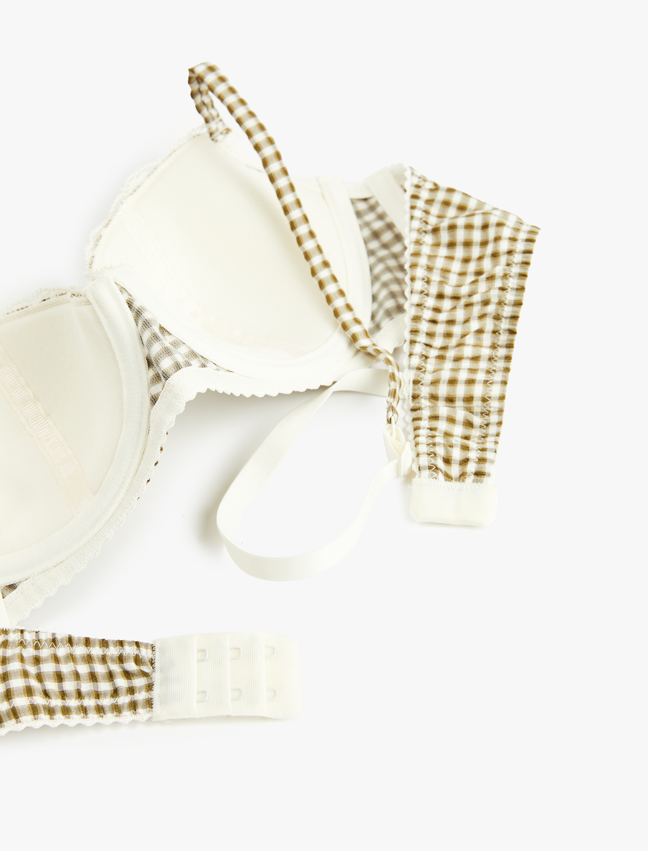   Rahat Kalıp Desteksiz Balenli Dantel Detaylı Kareli Sütyen