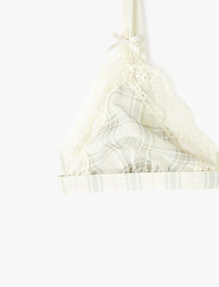  Dantel Detaylı Rahat Kalıp Balensiz Ekoseli Dolgusuz Sütyen