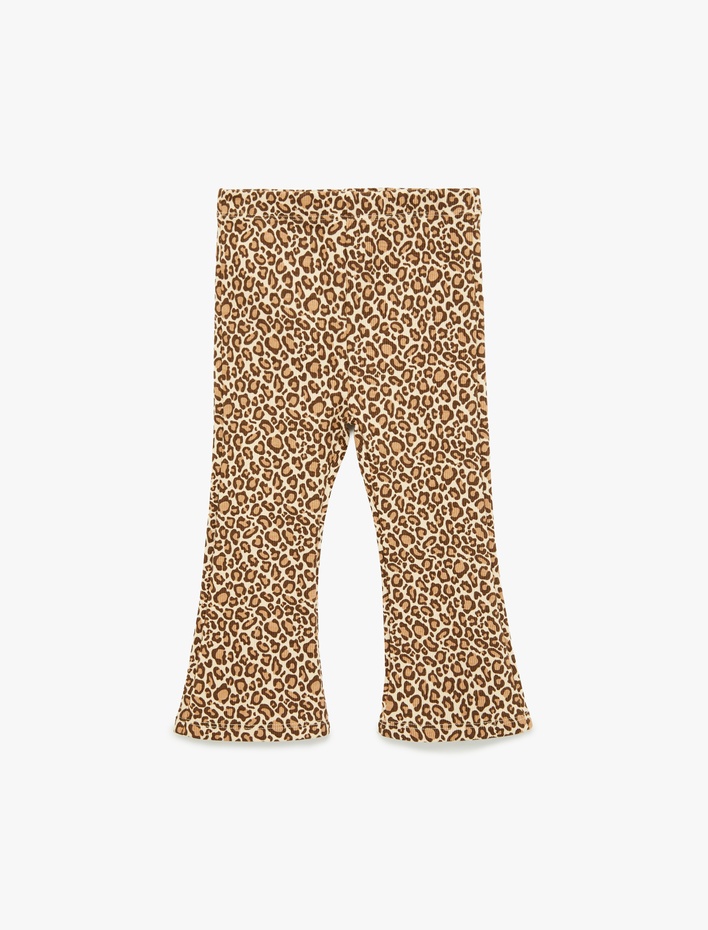 Kız Bebek Leopar Desenli Beli Lastikli Pamuklu İspanyol Paça Tayt