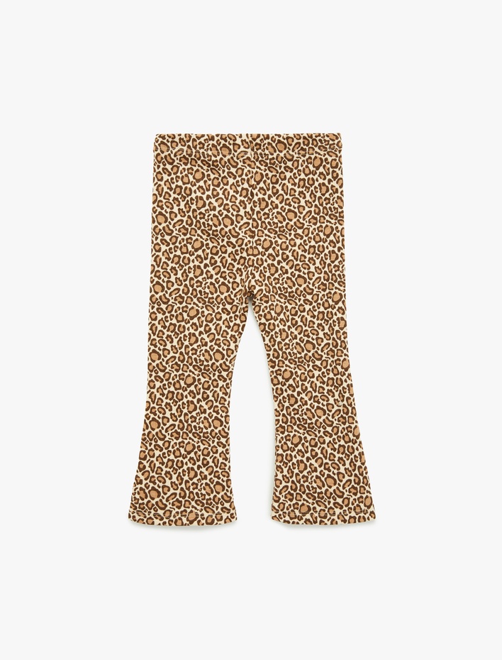 Kız Bebek Leopar Desenli Beli Lastikli Pamuklu İspanyol Paça Tayt