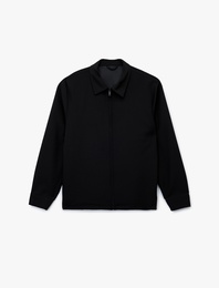 Slim Fit Uzun Kollu Gömlek Yaka Fermuarlı Bomber Ceket