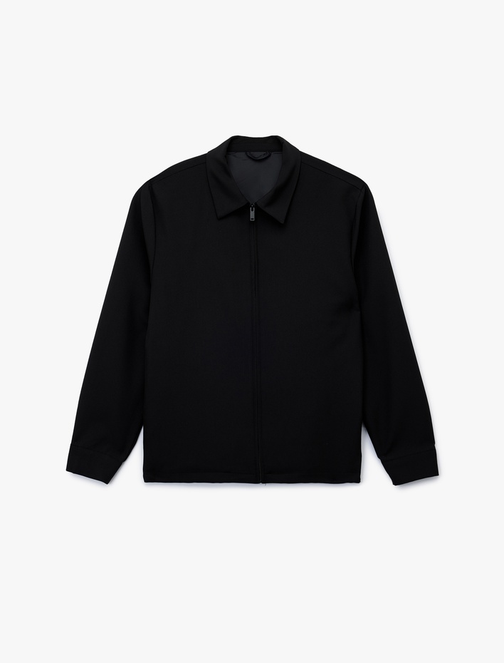  Slim Fit Uzun Kollu Gömlek Yaka Fermuarlı Bomber Ceket