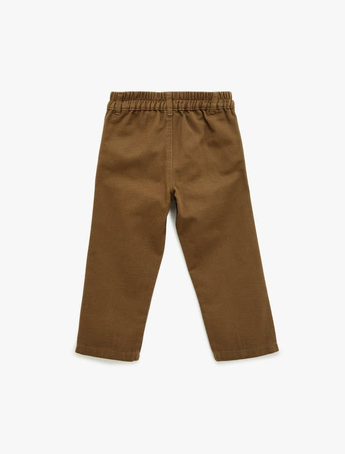 Erkek Bebek Beli Lastikli Düğmeli Pamuklu Havuç Kesim Pantolon