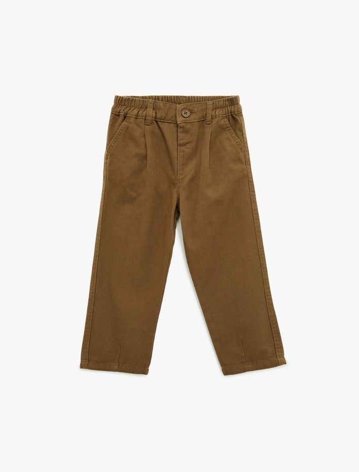 Erkek Bebek Beli Lastikli Düğmeli Pamuklu Havuç Kesim Pantolon