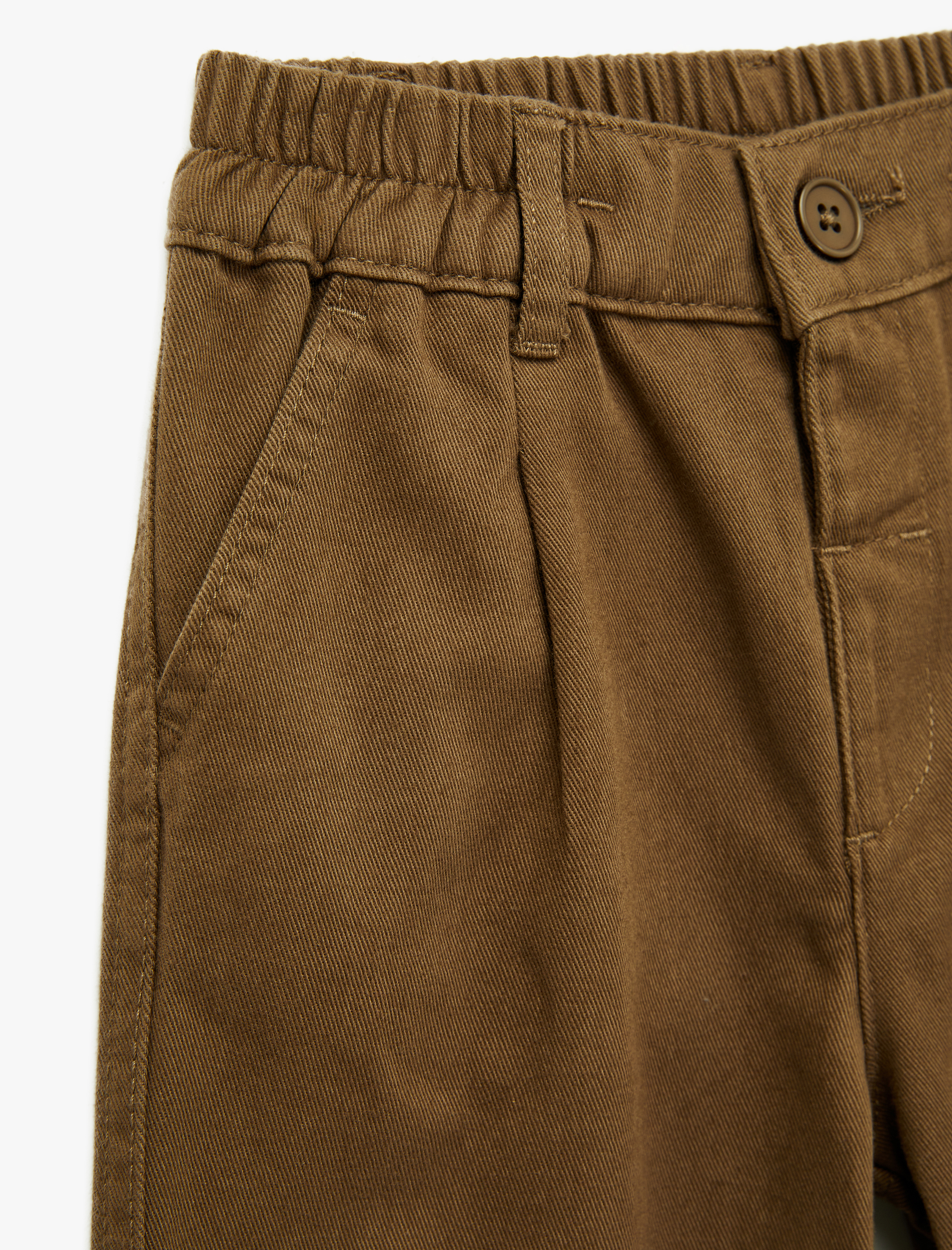  Erkek Bebek Beli Lastikli Düğmeli Pamuklu Havuç Kesim Pantolon