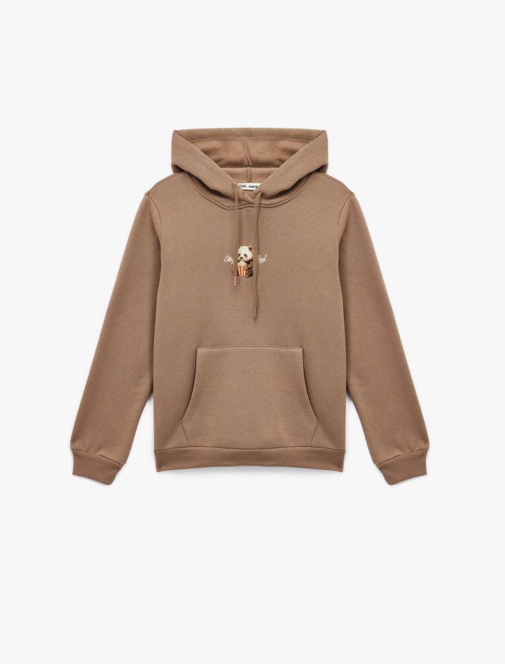  Ayıcık Nakışlı Kanguru Cepli Kapüşonlu Sweatshirt