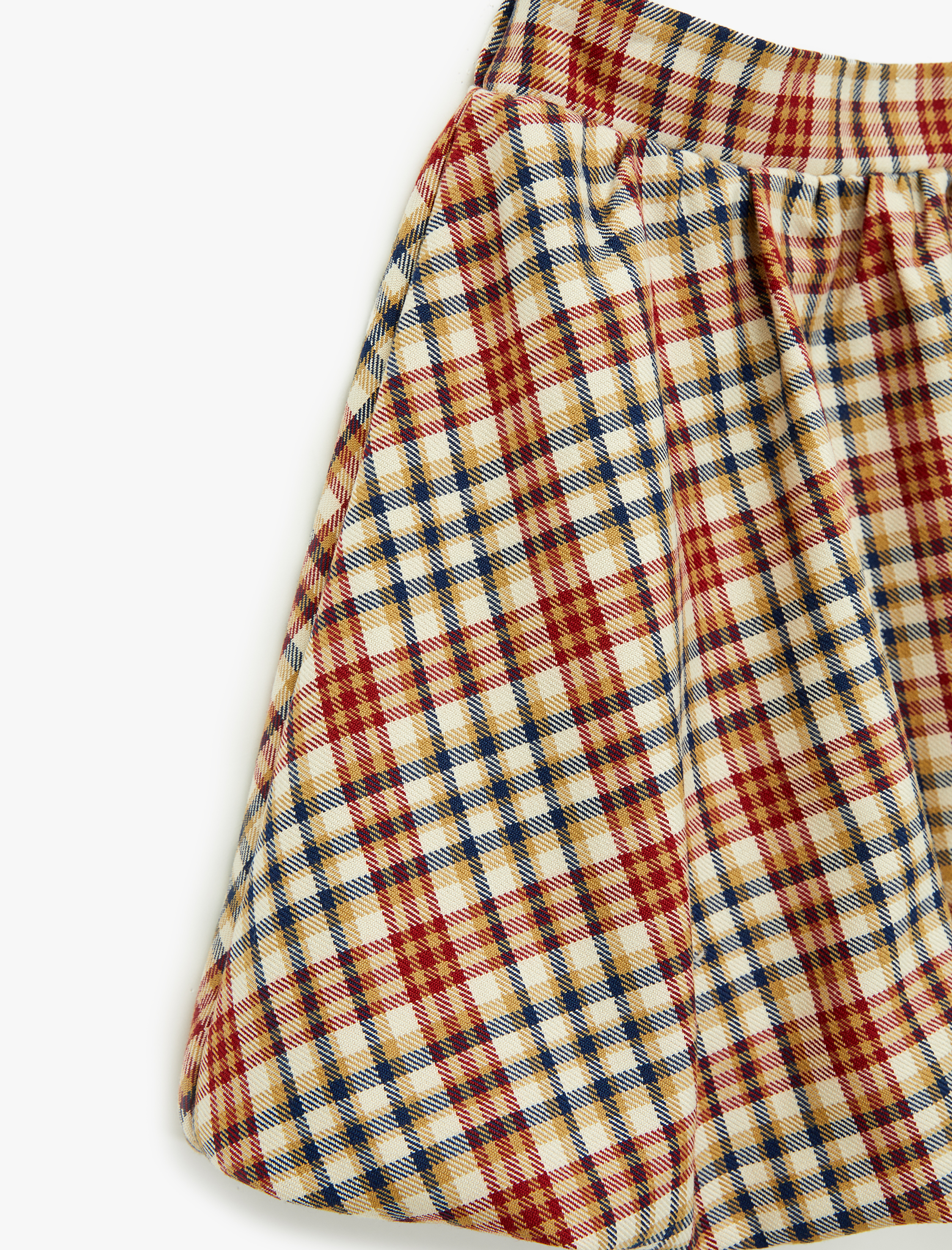 Kız Çocuk Balon Form Beli Lastikli Viskon Karışımlı Ekoseli Etek